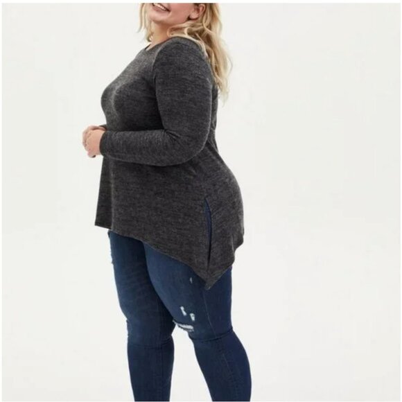 Torrid Super Soft Plush lace up sweater with shark hem - Picture 2 of 7